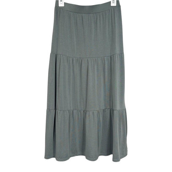 Crosby. Tiered Midi Skirt Sage Green Size Small Womens Stretch Waist - Picture 7 of 9